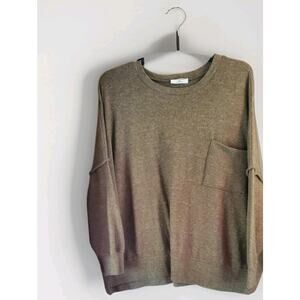 Zenana Sweater Plus Oversized Dusty Olive Seams Dolman Sleeve High Low 1X